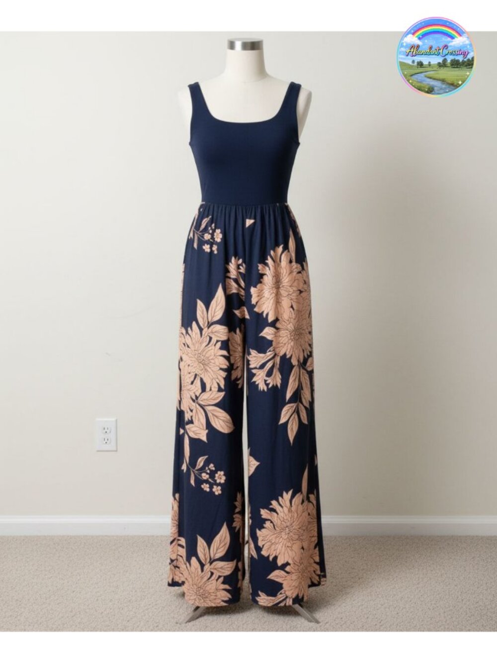 Women's Boho Wide Leg Jumpsuit Sleeveless Scoop Neck Flowy Vacation